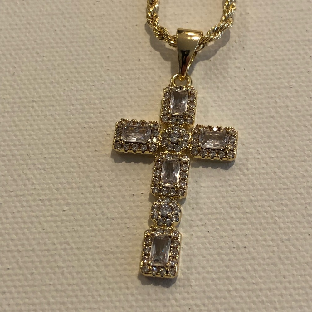 Gold Cross Pendant Rope Necklace
